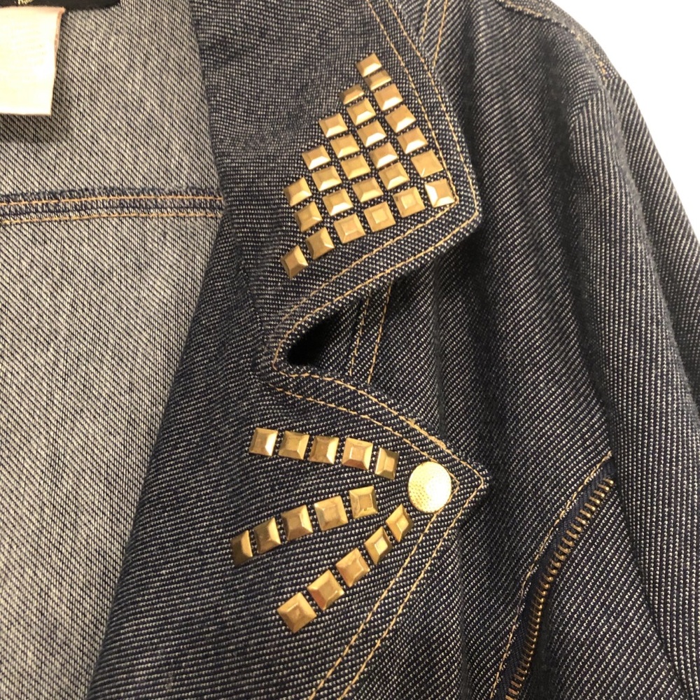 Vintage Y2K Baby Phat Dark Denim Jacket with Gold-Tone Zippers & Studs Size 2X - Picture 2 of 10